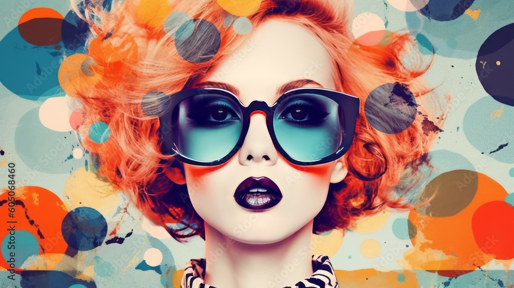 Obraz premium Pop Art Collage With Retro Colors and Beautiful Woman