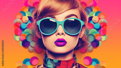 Pop Art Collage With Retro Colors and Beautiful Woman
