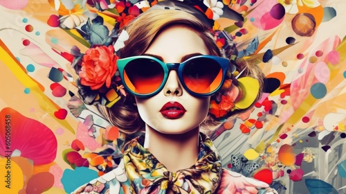 Pop Art Collage With Retro Colors and Beautiful Woman