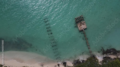 Aerial drone view of a beach in isolated Cayo Icacos Puerto Rico island photo