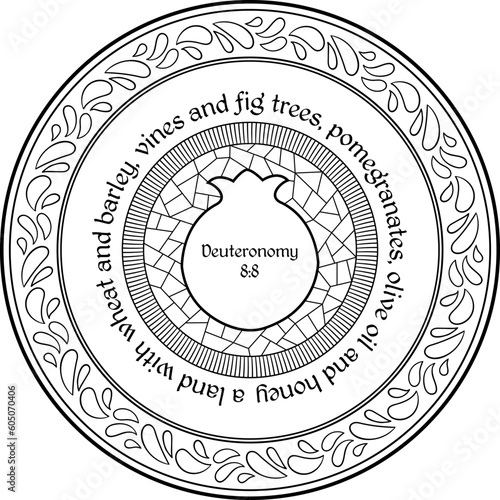Black linear mandala of Deuteronomy 8:8 bible verse