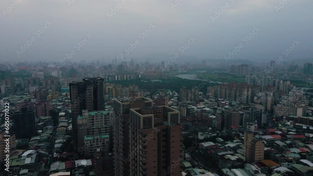 Buildings And Skyscrapers In Wanhua District In Taipei, Taiwan - aerial drone shot Buildings And Skyscrapers In Wanhua District In Taipei, Taiwan - aerial drone shot