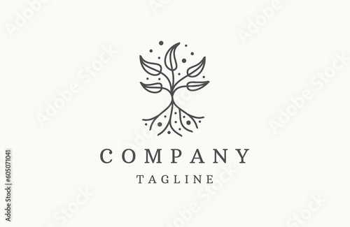 Nature tree line art logo icon design template flat vector