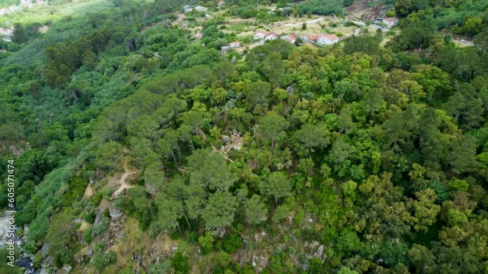 Santome archeological ruins nestled in forest above ourense galicia spain, aerial Santome archeological ruins nestled in forest above ourense galicia spain, aerial