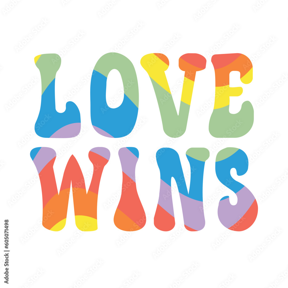 Vector lgbt groovy love wins lettering isolated on white background Vector lgbt groovy love wins lettering isolated on white background