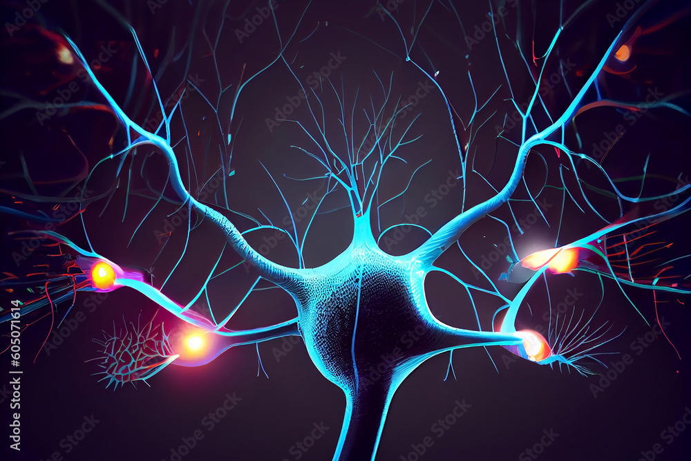 abstract glowing brain neuron. Generative AI abstract glowing brain neuron. Generative AI