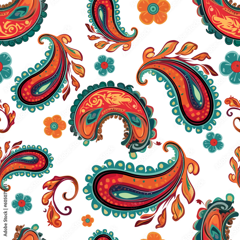 Paisley ethnic pattern design. floral pattern with paisley and indian flower motifs. damask style texture fabric for textil and decoration