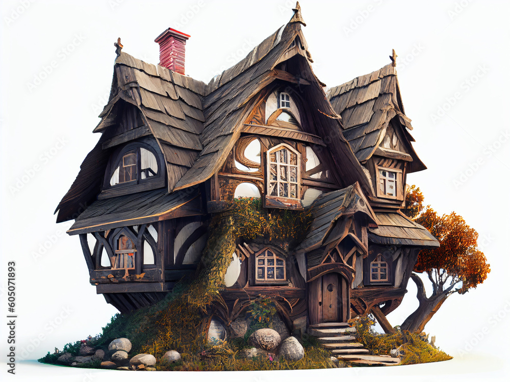 Image of a model of a private house or cottage on an isolated light background. Generative AI Image of a model of a private house or cottage on an isolated light background. Generative AI