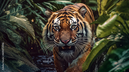 Portrait of a tiger in the jungle. Wildlife scene from nature. Generative ai illustration © ardanz