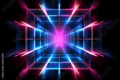 Blue and Pink Light Squares Background, with vibrant lights, dynamic modern futuristic style, Generative Ai