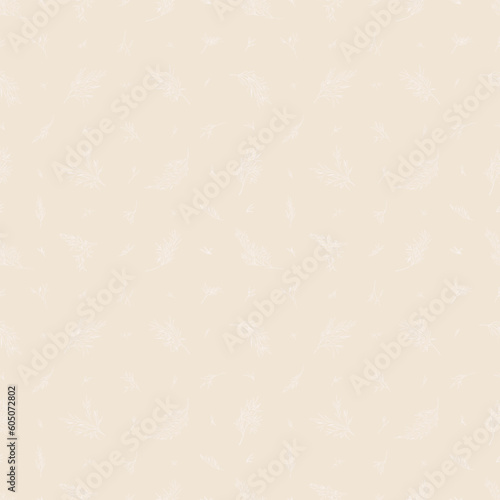 Simple seamless pattern with pampas grass. Pastel tones. Herbal background for wallpaper, fabrics, bed sheets. Vector illustration. Reeds, pampas grass, dried grass. Sketch style.