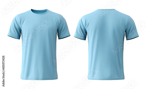 plain light blue t-shirt mockup template, with view, front and back, isolated on transparent background,
