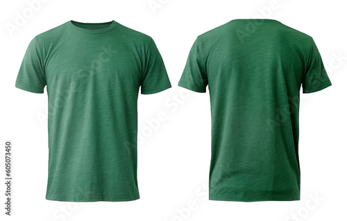 plain dark green t-shirt mockup template, with view, front and back, isolated on transparent background