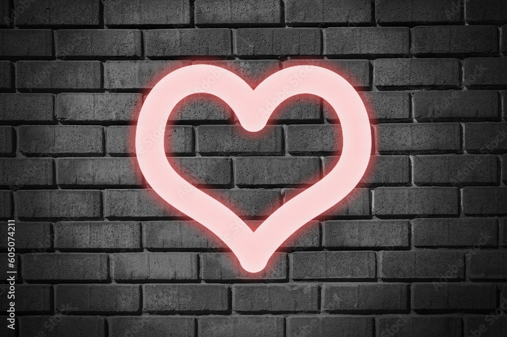 Neon red heart glow on dark wall. Neon red heart glow on dark wall.