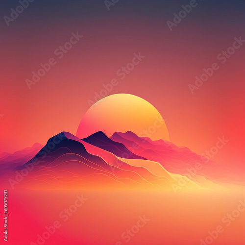 Minimal Gradient Landscape Mountain Sunset Twilight Generative AI