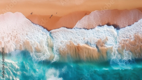 Beach with clean sand with artistic wave and blue clear water in summer, created using AI generative tools