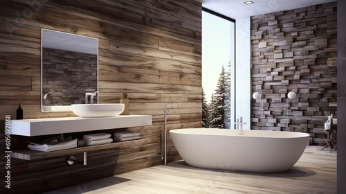 Salle de bains entre bois et pierre