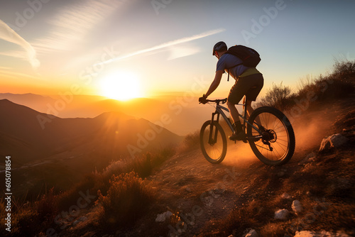 Mountain biking in sunset  Generative AI