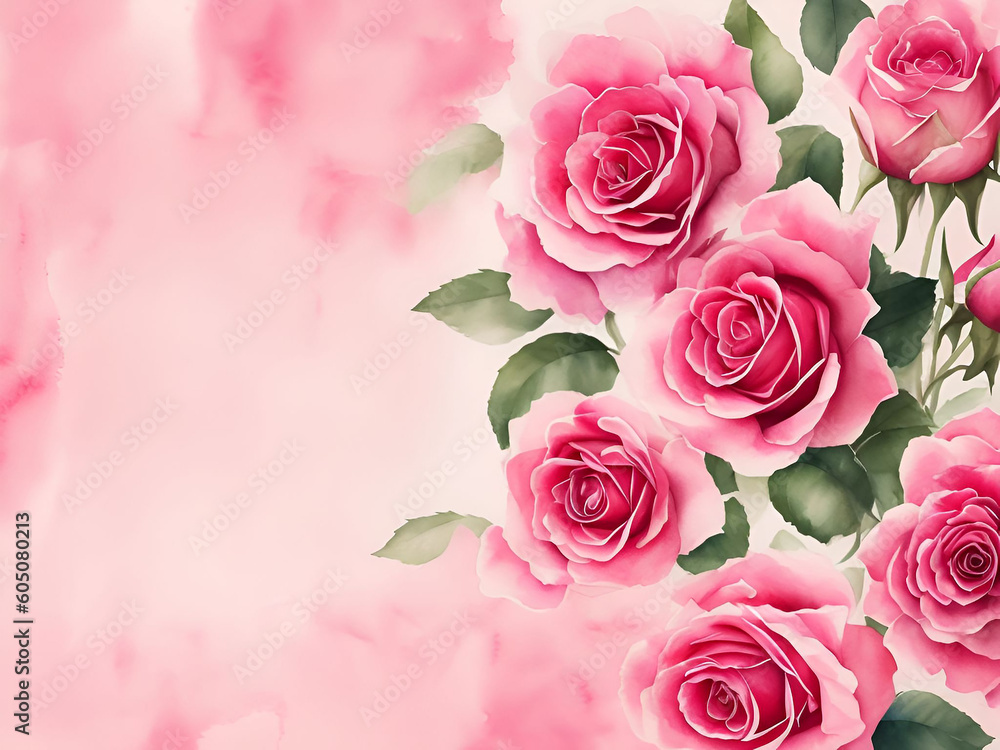 Naklejka premium Rose flower watercolor with copy space for background. Generative ai