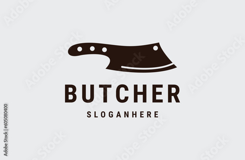 Butcher Logo Template Vector Butcher Knife for food and drink .