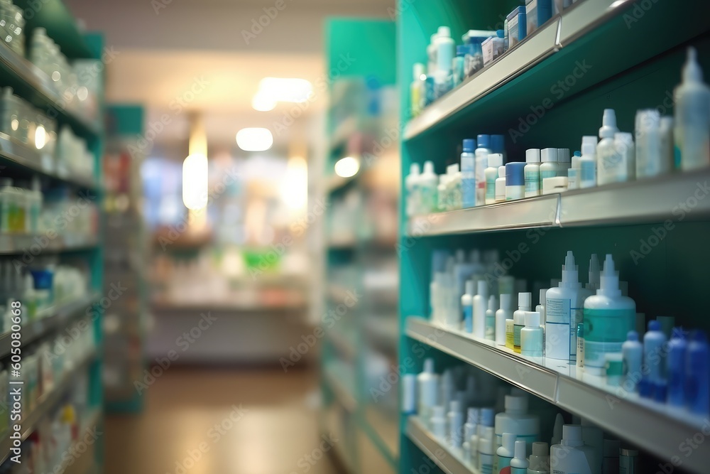Healthcare products in a pharmacy store in a close-up shot, macro shot - made with generative AI tools
