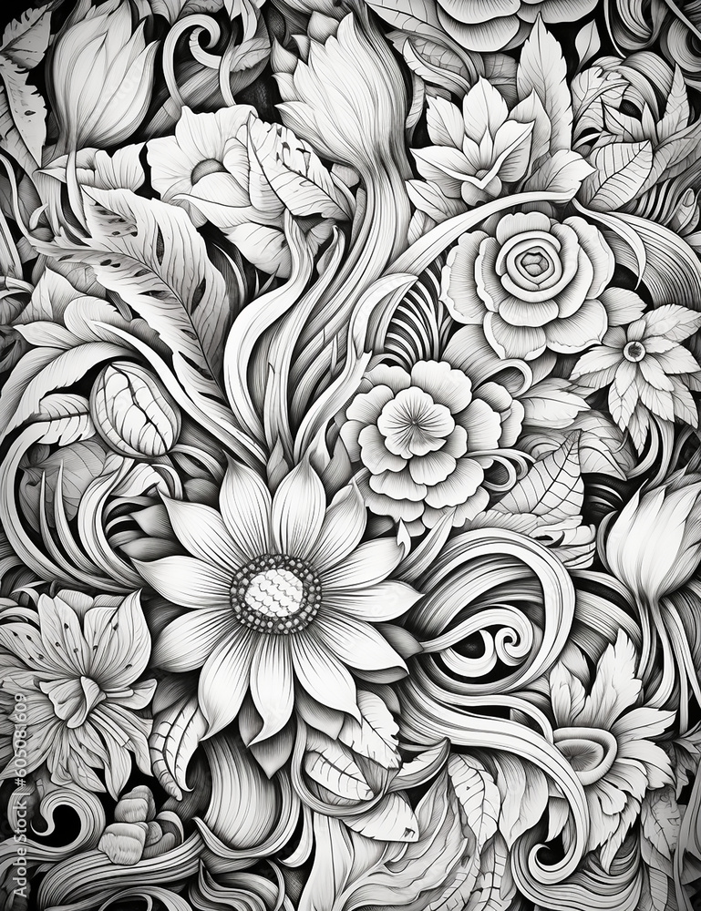 custom made wallpaper toronto digitalblack and white flower sketch