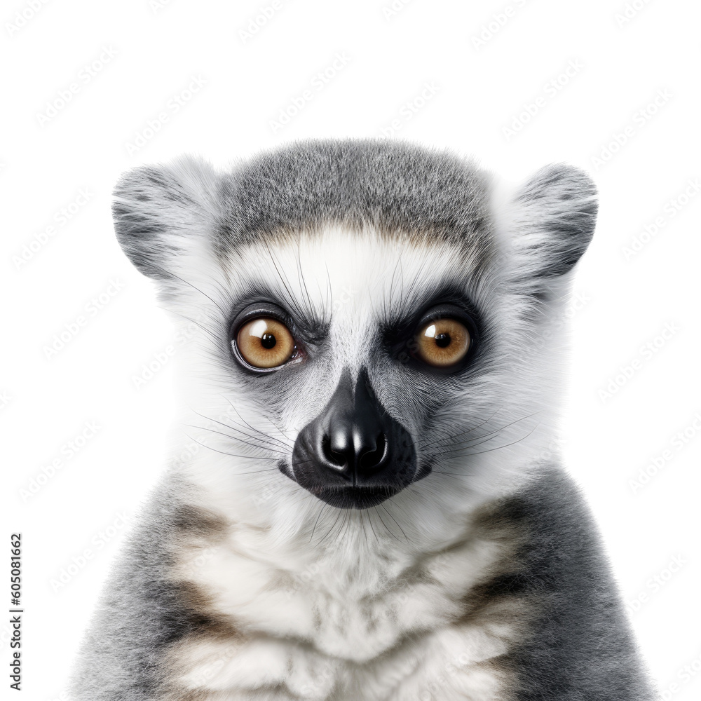 Obraz premium a Ring-tailed Lemur portrait, wildlife-themed, photorealistic illustrations on a transparent background cutout in PNG. generative ai