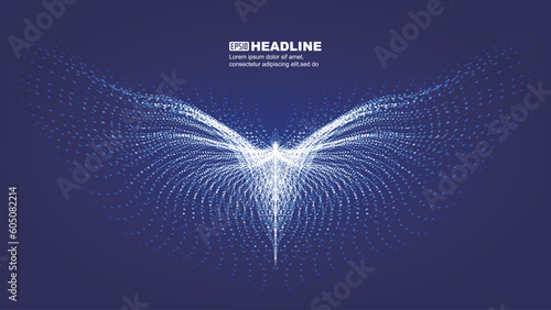 Luminous particle trajectory spread wings or abstract butterfly vector graphics