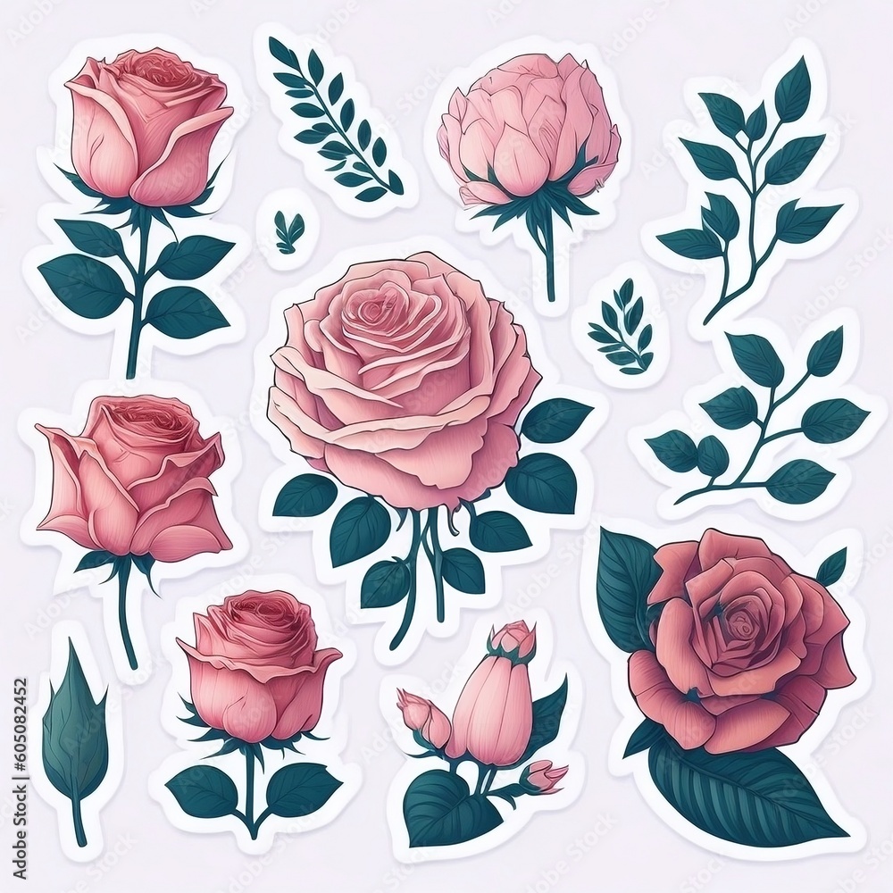 pattern with roses, sticker of roses