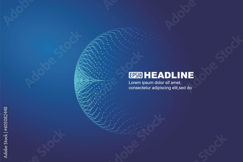 Luminous particles converge to form sphere Internet Science and technology background