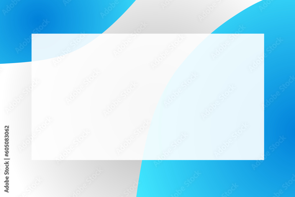 blue white gradient abstract background with blue wave and transparent rectangle, for presentation, template, banner, business, invitation, blank, paper, sheets, card