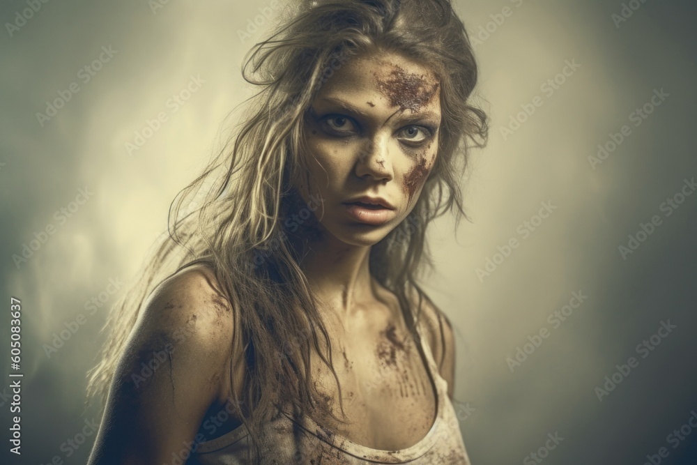 Zombie woman or female monster, horror concept. AI generated, human enhanced Zombie woman or female monster, horror concept. AI generated, human enhanced
