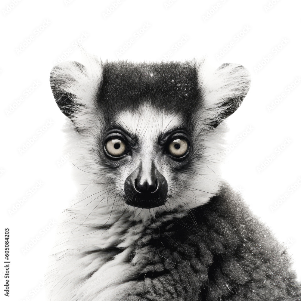 a Ring-tailed Lemur portrait, wildlife-themed, photorealistic illustrations on a transparent background cutout in PNG. generative ai