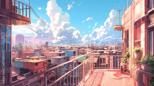 Beautiful illustration of an anime-style background with pastel colors