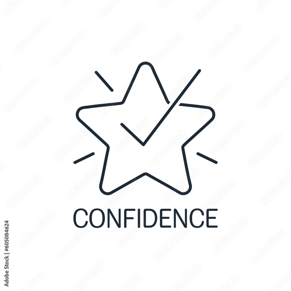Fototapeta premium Star in the rays and a check mark. Confidence. Vector linear icon isolated on white background.