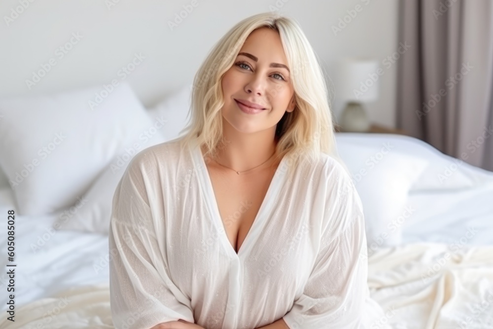 Very attractive mature women posing sitting at her bedroom looking at the camera. Generative AI Very attractive mature women posing sitting at her bedroom looking at the camera. Generative AI