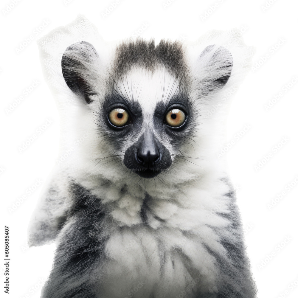 Obraz premium a Ring-tailed Lemur portrait, wildlife-themed, photorealistic illustrations on a transparent background cutout in PNG. generative ai