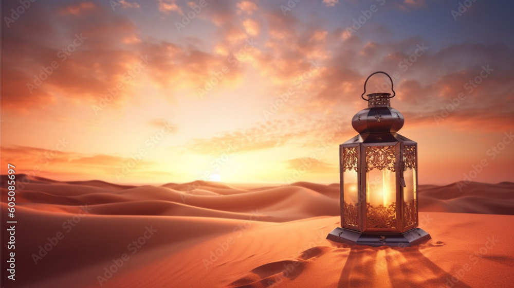 Eid Al Adha lanterns at sunset. AI generated. Eid Al Adha lanterns at sunset. AI generated.