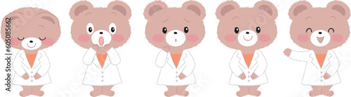 白衣を着たクマのイラストセット