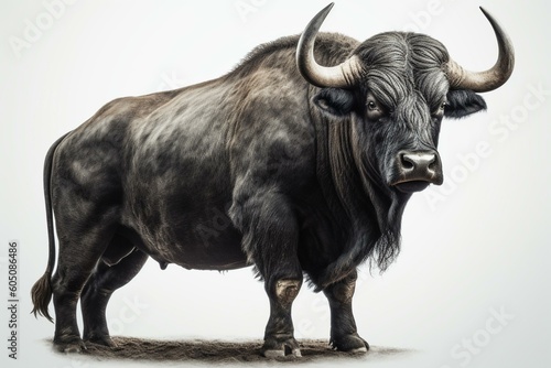 Vászonkép Realistic depiction of a full-bodied aurochs on a white background