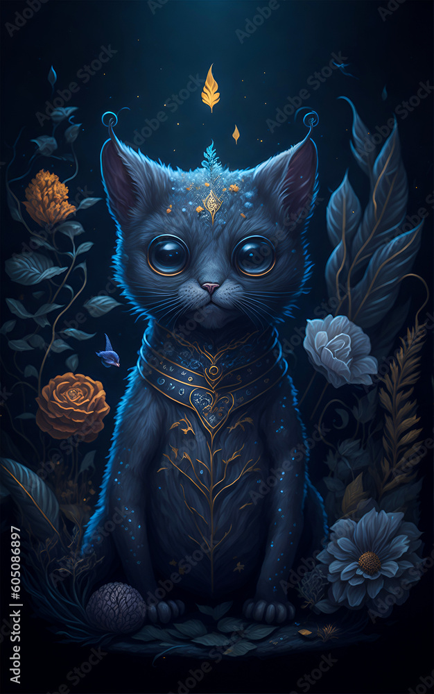 Fototapeta A cat in the flower background. Generative AI