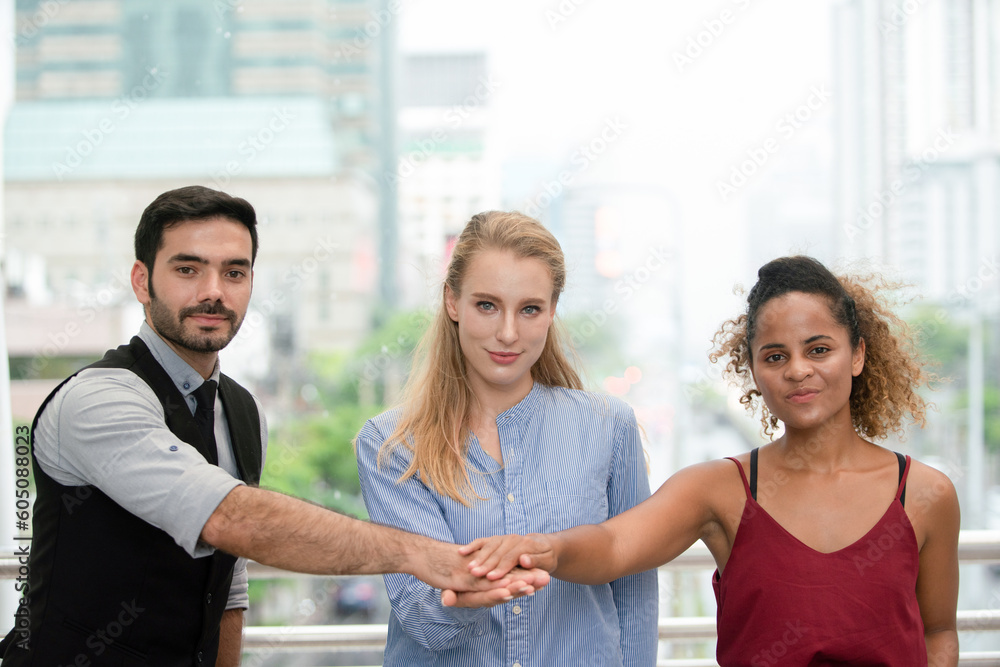 Fototapeta premium Business partnership with icons ,business team handshake after deal