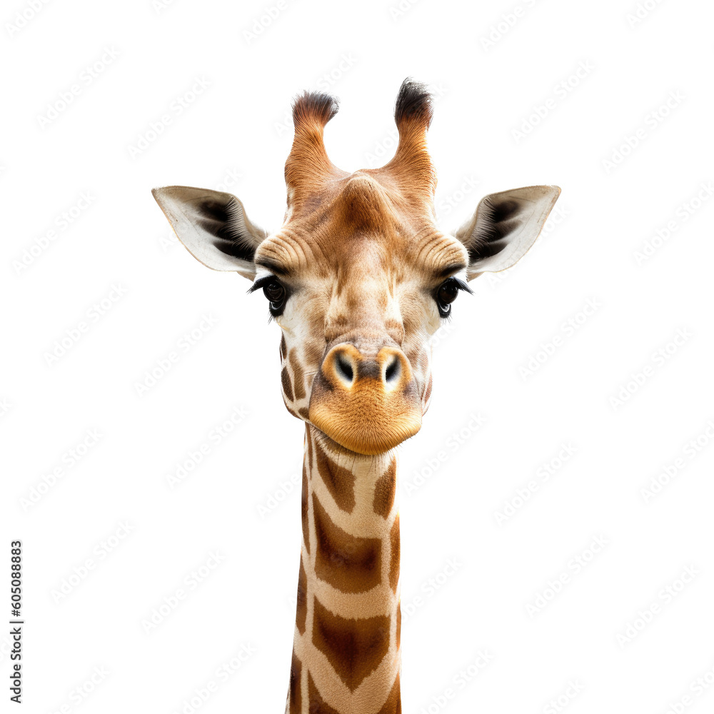 a Giraffe portrait with one or two Giraffe's front view,  wildlife-themed, photorealistic illustrations on a transparent background cutout in PNG. generative ai