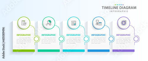 Infographic template for business. 5 Steps Modern Timeline diagram with rectangle roadmap concept, presentation vector infographic.