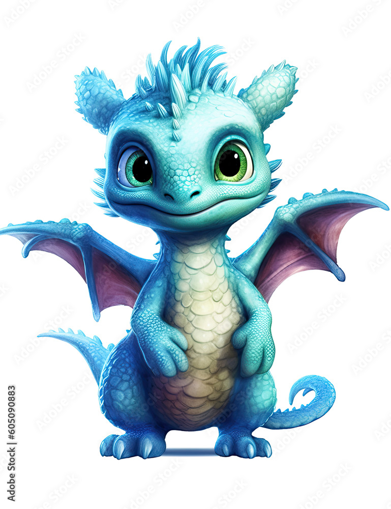 Fototapeta premium Adorable Baby Dragon, Pastel Colors, Nursery, Children's Wall Art, Whimsical, Cute. Generative AI
