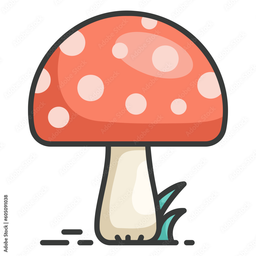 Blossom mushroom icon with spot and grass for food or toxic ingredients Blossom mushroom icon with spot and grass for food or toxic ingredients