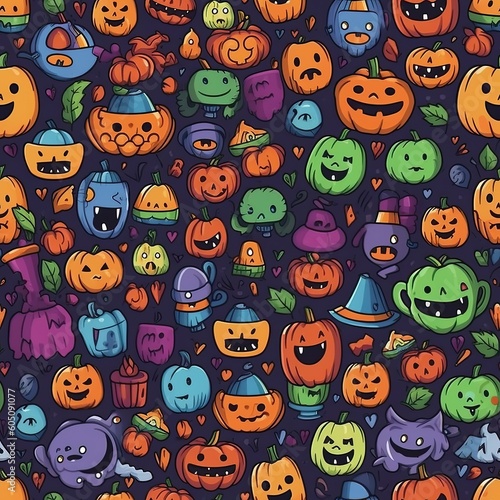 halloween pattern seamless background for textiles, fabrics, covers, wallpapers, print, gift wrapping and scrapbooking Generative AI