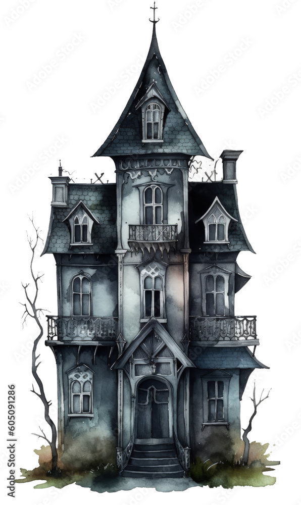 creepy dollhouse in the style of dark gothic watercolor