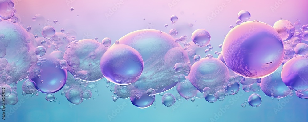 horizontal underwater bubbles, in lavender and turquoise water, abstract, photorealistic illustrations for a product display background cutout in JPG. 10:4 aspect. Generative AI
