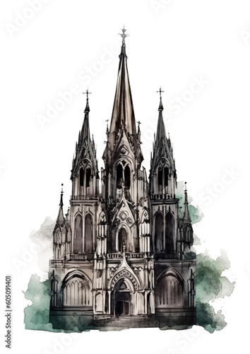 eerie cathedral in the style of dark gothic watercolor